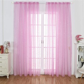 Homoyoyo Star Tulle Curtains, Sheer Star Curtains for Bedroom Glitter Star Voile Curtain Panel Voile Net Curtains for Home Cafes Restaurants Decoration (100x200CM, pink)