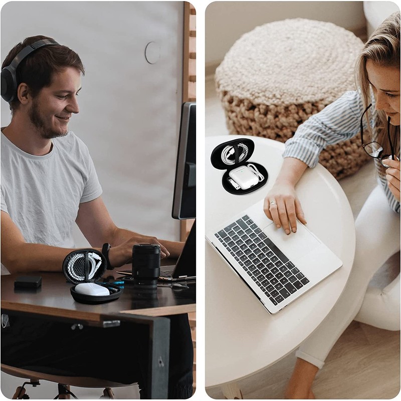 LYYF Headphone Case,Clamshell Style Black PU Leather Earphone Earbuds Case/portable