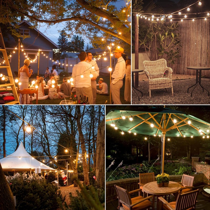 100FT LED Outdoor String Lights with 3 Color Lights, Dimmable