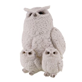 Kremers Schatzkiste Decorative Figurine Owl with 2 Chicks, White, Sculpture, 17 cm, Decorative Figurine, Bird, Gift, Animal, Polyresin, Owl Figurine