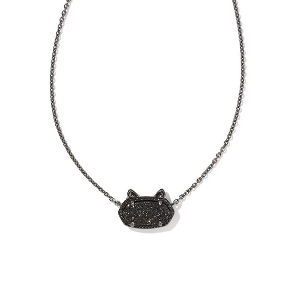 Kendra Scott Elisa Cat Pendant Necklace, Fashion Jewelry for Women, Gunmetal, Black Drusy