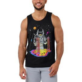 INTO THE AM Space Drip Graphic Tank Tops for Men - Premium Summer Sleeveless Beach Fashion Men's Tank Tops (Black, Large)