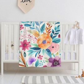 E-RIDES 76x100CM Baby and Pet Blanket - Colorful Flowers and Blue Leaves Blanket Throw for Nursery, Toddlers and Pets, Cozy and Warm, Ideal for Cribs and Pet Beds - Perfect Newborn Baby Gift