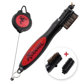 Frogger PGA Award Winning Golf Club Cleaning Brush with Retractable Cord and Groove C...