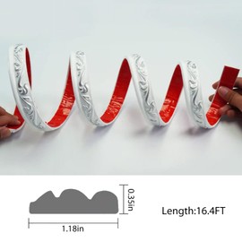 W&S Peel and Stick Flexible Chair Rail Molding Wall Trim, Self Adhesive Caulk Strip for Backsplash Tile Edge/Ceiling/Door Frame/Mirror,Stick on Accent Wall,Living Room,Bedroom(Chromed Crown,16.4FT)