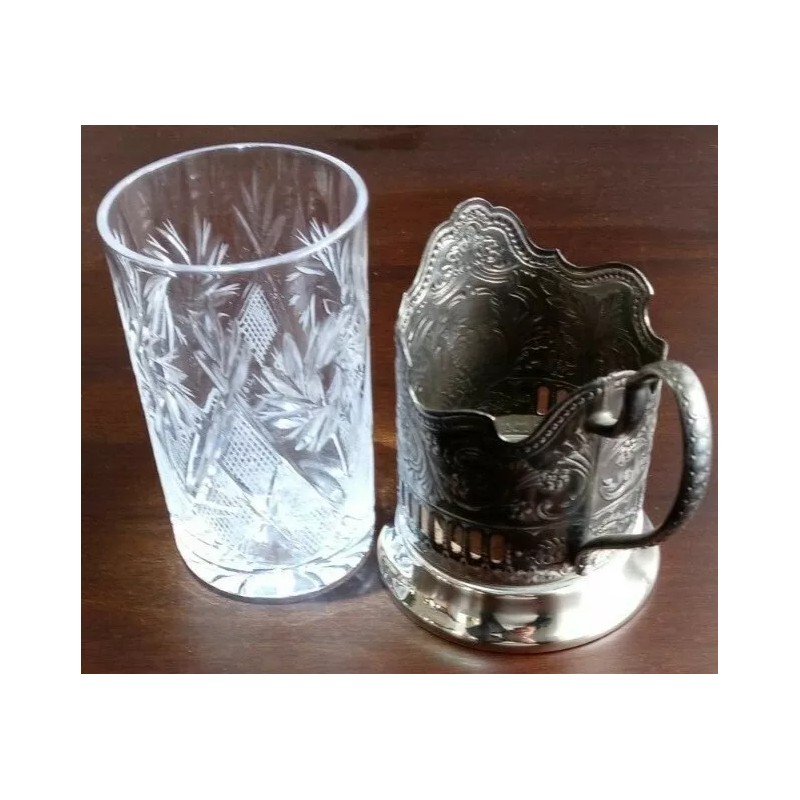 Crystal Granyoniy Tea Glass with Podstakannik, Hot/Cold Beverage Glass with