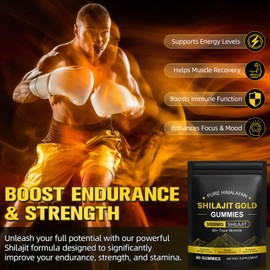 Shilajit Gummies for Men & Women, Enhanced Strength Gummies for Overall Wellness, Natural Himalayan Gold Shilajit Gummie Rich in Ashwagandha, Gokshura, Energy Boost and Endurance, 60 Gummies