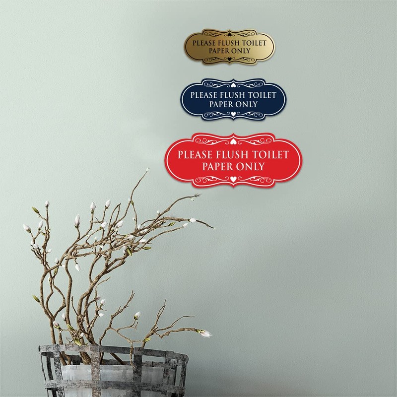 Designer Please Flush Toilet Paper Only Sign (Black Gold) -