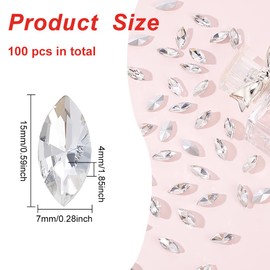 FINGERINSPIRE 100 Pcs Horse Eye Glass Rhinestones Gems Pointed Back Rhinestone 0.6x0.3x0.2 inch Clear Jewels Embelishments with Silver Plated Back Crystals Rhinestones for Costume Making DIY Craft