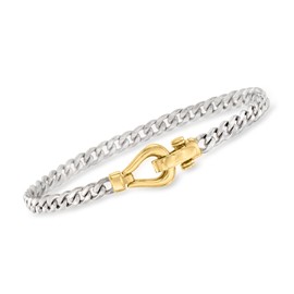 Ross-Simons Sterling Silver Curb-Link Bracelet With 18kt Gold Over Sterling. 7 inches