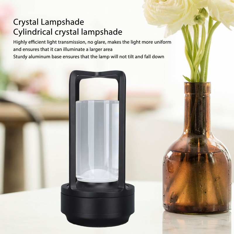 Cordless Table Lamp Crystal Lampshade 16 Color Temperatures Remote Control