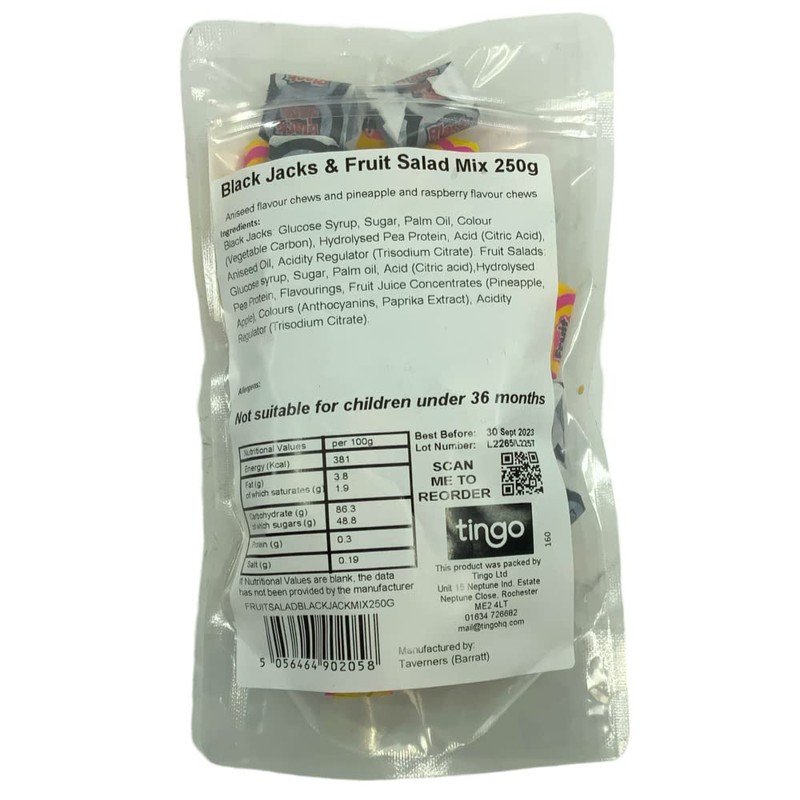 Fruit Salad and Black Jacks Chews 250 gram bag (1/4