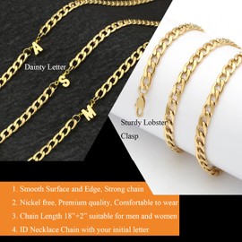 Necklace for Men Dainty Cool Initial Letter 5mm Chain Stainless Steel ID Necklace Father's Day Valentine's Day Christmas Jewelry Gift for Women Gold Letter K