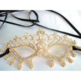 Gold rhinestone mask, crystal bridal mask costume ball masquerade prom gold mask