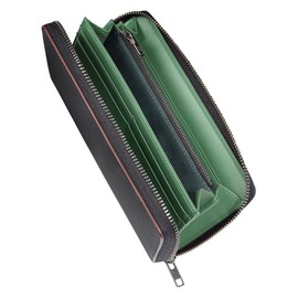 Modiko Men's Long Wallet, Large Capacity, Carbon Leather, YKK Zipper, Round Zipper, Black, Clearly Open Design, Waterproof, Separate Type, Coin Purse, Bill Holder, Vertical 20 Card Storage, Gentlemen,