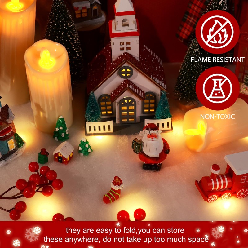 hatisan 2 Sets LED Christmas Fake Snow Blanket Roll with