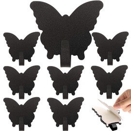 DueHoppee Butterfly Wall Hooks, 8-Pack Cute Stainless Steel Hangers, Black, for Kitchen, Office, Bathroom, Sturdy Adhesive Hook for Hanging Keys, Bags, Hats, Towels, Clothes