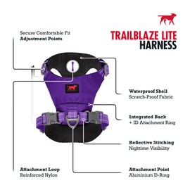 Tuff Pupper All-Day Wear Dog Harness | for Walking, Trail Running, Hiking | Front & Back Leash Clips | Reflective Trim | Easy On/Off Buckles | Lightweight Breathable | No Pull Design (XXXS, Purple)