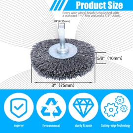 HOYIN 5-Pack 3" Coarse Crimped Carbon Steel Wire Wheel Brush - 0.012" Bristles, 5/8" Face Width, 1/4" Mounted Stem for Drills & Grinders - Heavy-Duty Design