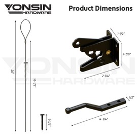YONSIN 2 Sets Self Locking Fence Gate Latch with Spring Cable Pull, Heavy Duty Gate Latch Hardware for Wooden Vinyl Fence Gate, Post Mount Gate Latch with Steel Wire Rope for Double-Sided Opening