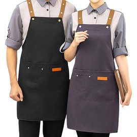 CASAMIEL 2 Piezas Delantales de Cocina para Mujeres y Hombres, Delantales Ajustables con Bolsillos para Chef, Mandiles de Poliéster Impermeable para Cocina, Barbacoa, Pintura y Jardinería