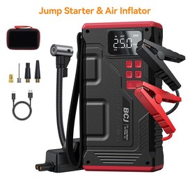 BCJ 2025 New 5000A Portable Jump Starter with Air Compressor, 12V Car Battery Starter for Up to 10.0L Gas 9.0L Diesel, 150PSI Tire Inflator, Lights