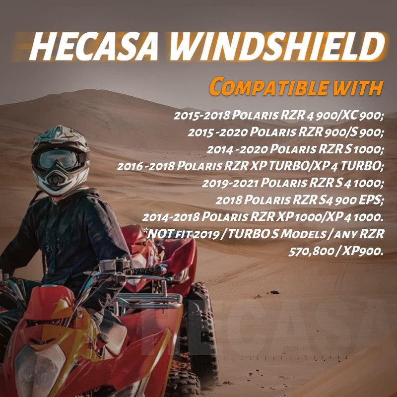 HECASA Half Windshield Compatible with 2014-2021 Polaris RZR XP 1000/