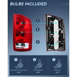 Nilight Taillight Assembly Compatible with 2002 2003 2004 2005 2006 Dodge Ram 1500 2500 3500 Rear Lamp Replacement OE Style Passenger Side