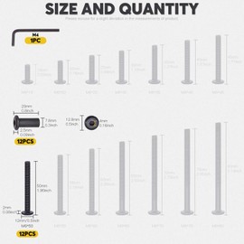 Mardatt 12Sets M6x50mm Black Hex Socket Cap Bolts and Barrel Nuts, Crib Bolts Flat Head Binding Bolt Screw Post for Belt Buckle Leather Furniture