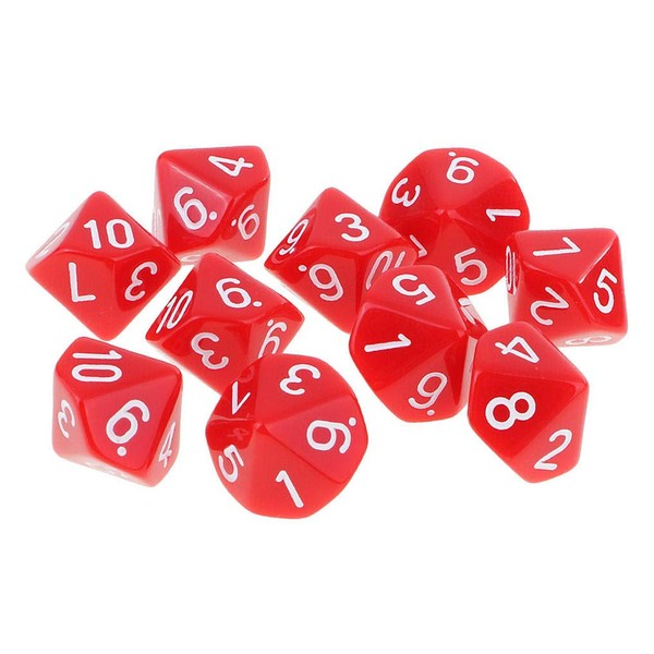 Yourandoll 10 Pcs Polyhedral Dice D10 (1-10) Dice D10 Sided
