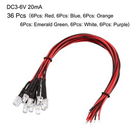 uxcell 36pcs Mixed Colour 5mm LEDs Prewired Light DC3-6V 20cm Pre Wired LED