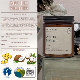 Arctic Nights | Arctic Wicks Handmade Scented Coconut Beeswax Candles | Natural Coconut Beeswax 9oz Amber Jar | Farmhouse Candles High-Quality Wax Non-Toxic Clean Burn 100% USDA Certified Biobased