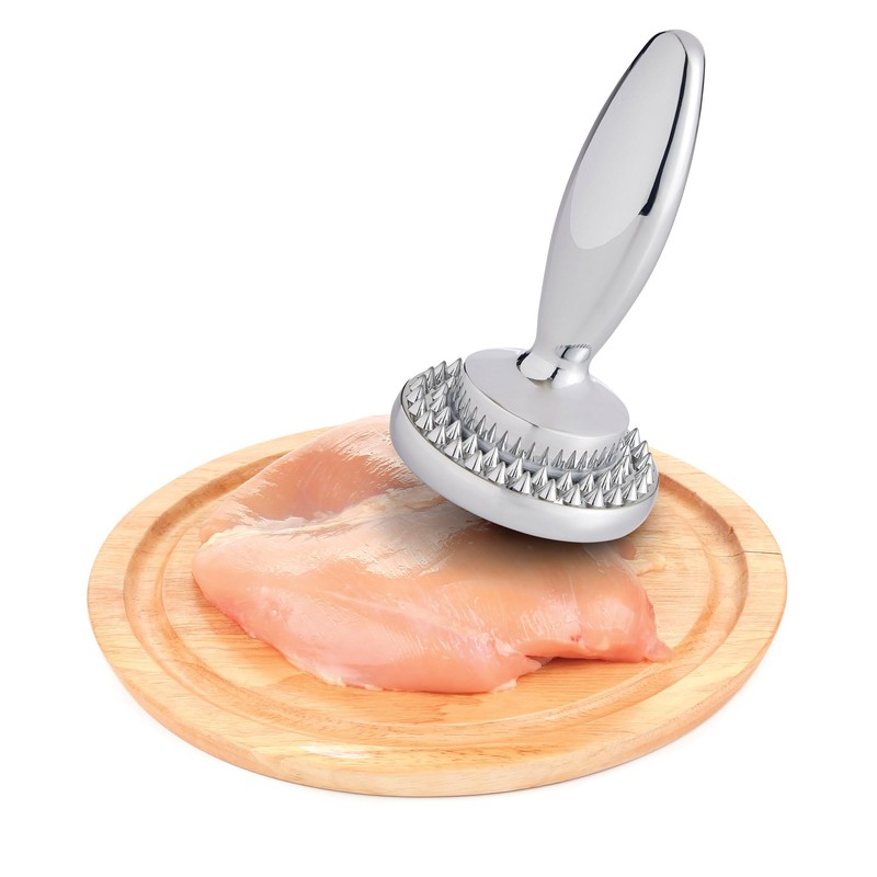 HIC Kitchen Dual Sided Meat Tenderizer Marinating Prep Tool, Chrome-Plated