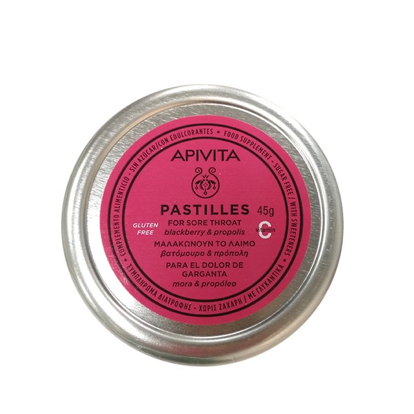 Apivita Pastilles for Sore Throat and Cough Relief with Blackberry