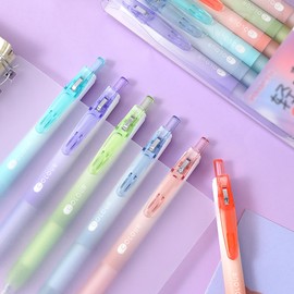 SHIDESHIN 6Pcs Cute Retractable Gel Ink Pens Quick Dry Aesthetic Pens Black Ink 0.5mm Fine Point Assorted Colored for Girls Women School Office Home