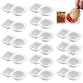 lasuroa 15pcs Double Condiment Containers with Lids, Double Compartment Condiment Containers Portable Sauce Containers Double Compartment Snack Containers for To-Go Sauce Travel Snack