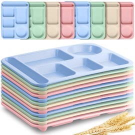 Tioncy 20 Pcs Large 14.2'' Wheat Straw Divided Plates for Adults Bulk Unbreakable Lunch Trays with Compartments Plates Cafeteria Trays Microwave Dishwasher Safe(Vivid Color)