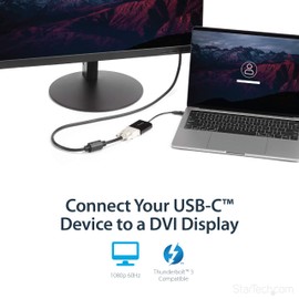 StarTech.com USB C to DVI Adapter - Black - 1920x1200 - USB Type C Video Converter for Your DVI D Display/Monitor/Projector - Upgraded Version is CDP2DVIEC (CDP2DVI)