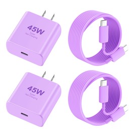 Phone 16 Pro Max Charger Fast Charging, 45W USB C Phone 16 Super Fast Charger Block with 6.6FT Long Type C Charging Cable Cord for Phone 16/16 Pro/16 ProMax/16 Plus, 15/15 ProMax/Pro/Plus,2pack purple