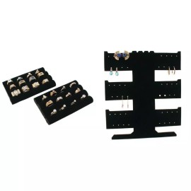 FindingKing Balck Velvet Ring Pad Tray Insert & Flocked T-bar Jewelry Display Stand 3 Pcs