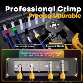 DxCRIMP Ferrule Crimping Tool Kit, Ratchet Pliers for 24-8 AWG with 24 Types Insulated and Non-Insulated Ferrules, Ferrule Crimper, Wire Ferrules Kit, Crimping Pliers set with Wire Strippers