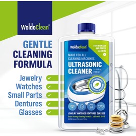 WoldoClean Professional Ultrasonic Jewelry Cleaner Solution 25.4 Fl Oz - Concentrate for Sonic Machines, Glasses, Silver & Gold (Makes 7 Gallons)