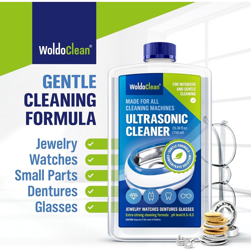WoldoClean Professional Ultrasonic Jewelry Cleaner Solution 25.4 Fl Oz -