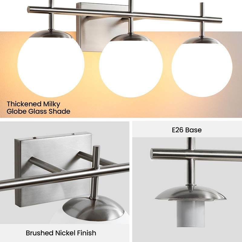Bathroom Light Fixtures over Mirror, 3-Light Brushed Nickel Vanity Lights