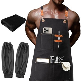 CAWANFLY Chef Aprons for Women Men with Large Pockets, Cotton Canvas Cross Back Water Repellent Work Apron