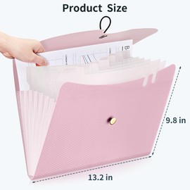 JARLINK 7 Pockets Expanding File Folder, A4 Size Accordion File Folders with 12 Labels, Cute Paper Organizer, Portable Document Organizer for Home College School Office Supplies, Macaron Pink