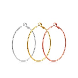 3 Pairs of Large Hoop Earrings, Stainless Steel Hoop Earrings, 925 Silver, Gold-Plated Rose Gold-Plated Silver Earrings, Hoop Ears, Sensitive Ears for Women and Girls (3 Colours Set), 6 cm, Rose Gold