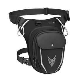 Leathario Motorcycle Leg Bag for Men and Women, Leg Bag, Waterproof, Thigh Bag with Expandable Storage Space, Bag Leg for Cycling Hiking, Belt Bag with 2 Carabiners, Reflective Strips, Black, Black