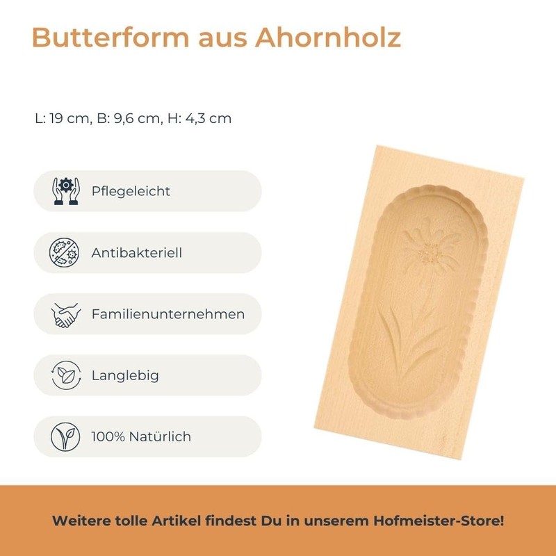 HOFMEISTER® Wooden Butter Mould for 250 g Butter, 19 cm,