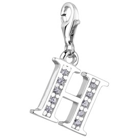 Pendant Charm Letter H Nena Lina in 925er Sterling Silver for Charm Bracelet, Necklace, Earring, Bracelet and Many Popular Carrier Charm